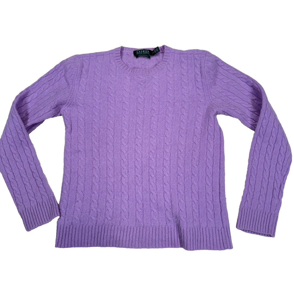 Lauren Ralph Lauren Cashmere Sweater Women's Medium Purple Cable Knit Crew Neck